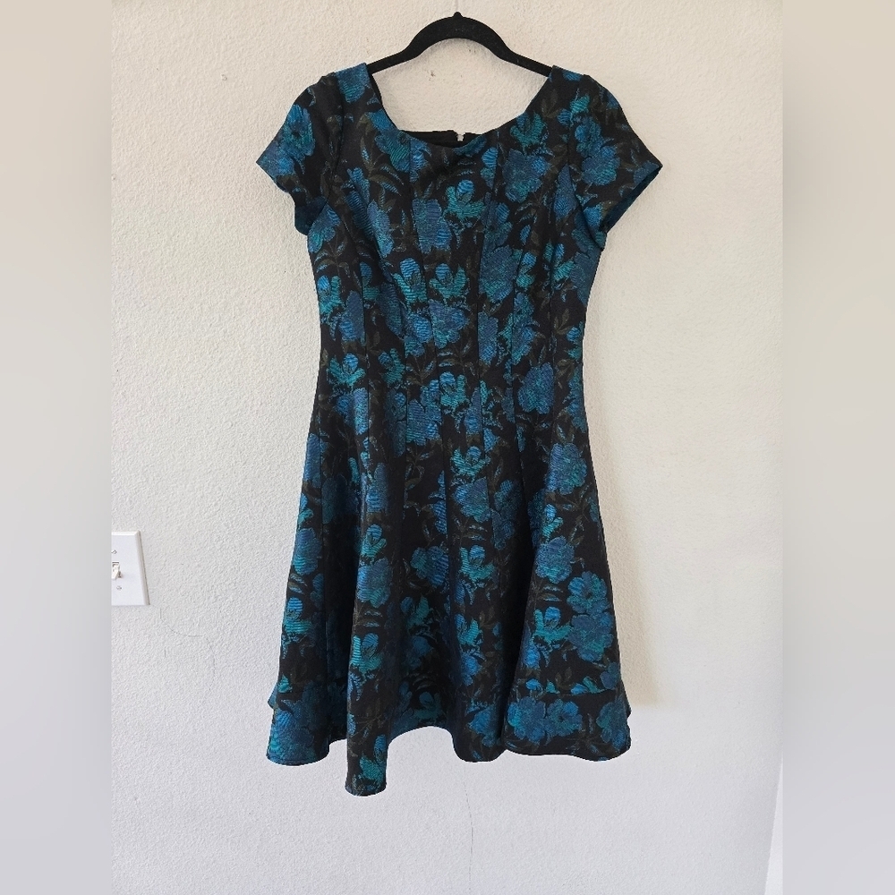 Antonio Melani Dress Womens Sz 4 Floral Fit&Flare Blue Black Whimsgoth - Picture 3 of 13
